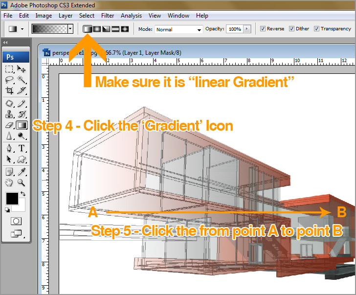 Gradient Masks over AutoCAD with Photoshop