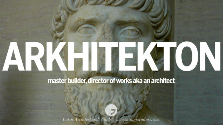 Arkhitekton - master builder, director of works, also known as an architect. Apollodorus (image above) of Damascus is a Greek Architect and Engineer. If you're wondering why the noses are missing in most Greek and Egyptian sculptures, they are removed by early Christian and Muslims due to their religion believes. Beautiful Latin and Ancient Greek Architecture Words instagram facebook twitter pinterest